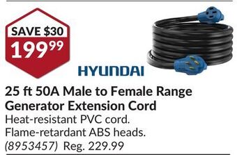 Princess Auto 25 ft 50a male to female range generator extension cord offer