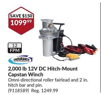 Princess Auto 2, 000 lb 12v dc hitch-mount capstan winch offer