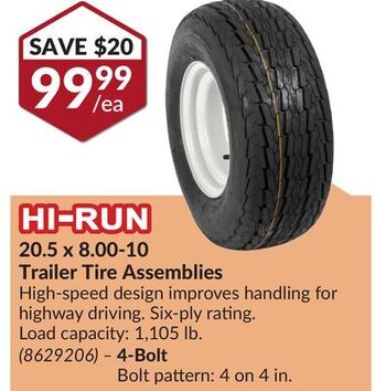 Princess Auto 20.5 x 8.00-10 trailer tire assemblies offer
