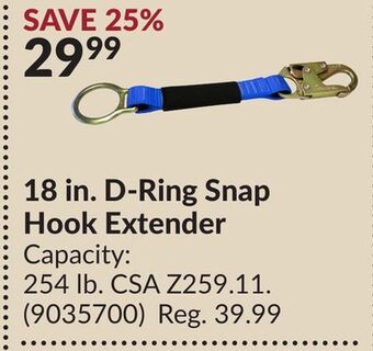 Princess Auto 18 in. d-ring snap hook extender offer