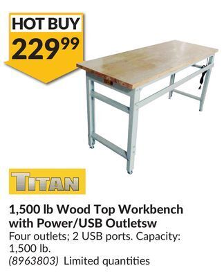 Princess Auto Titan 1,500 lb wood top workbench with power/usb outletsw offer