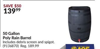 Princess Auto 50 gallon poly rain barrel offer