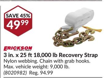 Princess Auto Erickson 3 in. x 25 ft 18,000 lb recovery strap offer