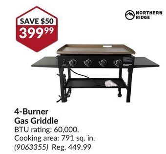 Princess Auto Northern ridge 4-burner gas griddle offer