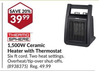 Princess Auto 1,500w ceramic heater with thermostat offer