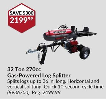 Princess Auto 32 ton 270cc gas-powered log splitter offer
