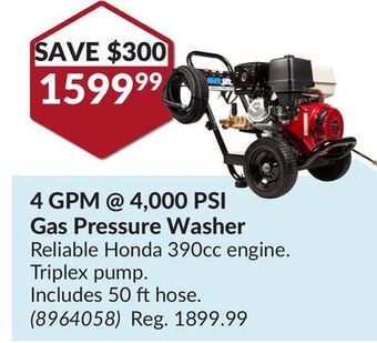 Princess Auto 4 gpm @ 4,000 psi gas pressure washer offer