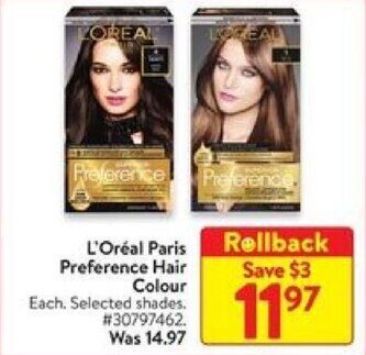 Walmart L'Oréal Paris Preference Hair Colour offer