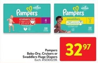 Walmart Pampers Baby-Dry, Cruisers or Swaddlers Huge Diapers offer