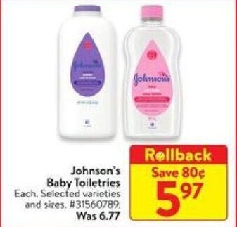 Walmart Johnson's Baby Toiletries offer