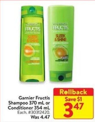 Walmart Garnier Fructis Shampoo or Conditioner offer