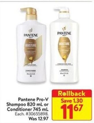 Walmart Pantene Pro-V Shampoo or Conditioner offer