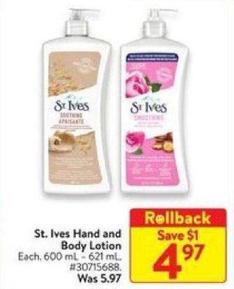 Walmart St. Ives Hand and Body Lotion offer