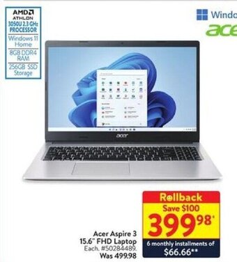 Walmart Acer Aspire 3 15.6" FHD Laptop offer