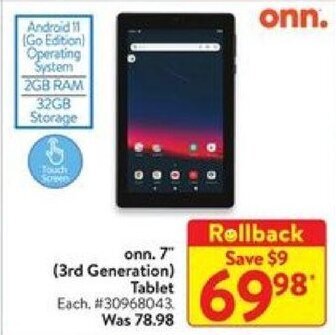Walmart onn. 7 (3rd Generation) Tablet offer