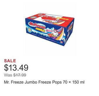 Costco Mr. freeze jumbo freeze pops 70 × 150 ml offer
