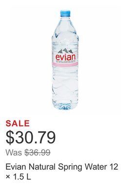 Costco Evian natural spring water 12 × 1.5 l offer
