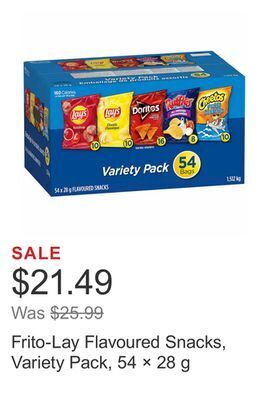 Costco Frito-lay flavoured snacks, variety pack, 54 × 28 g offer