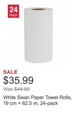 Costco White swan paper towel rolls, 19 cm × 62.5 m, 24-pack offer