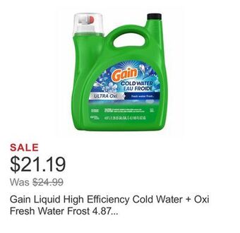 Costco Gain liquid high efficiency cold water + oxi fresh water frost 4.87 l 121 loads offer