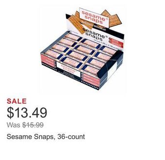 Costco Sesame snaps, 36-count offer