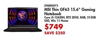 Canada Computers MSI Thin GF63 15.6" Gaming Notebook offer