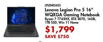 Canada Computers Lenovo Legion Pro 5 16" WQXGA Gaming Notebook offer