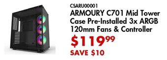 CSARU00001 ARMOURY C701 Mid Tower Case Pre-Installed 3x ARGB 120mm Fans & Controller