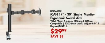 ¡CAN 17" - 30" Single Monitor Ergonomic Swivel Arm