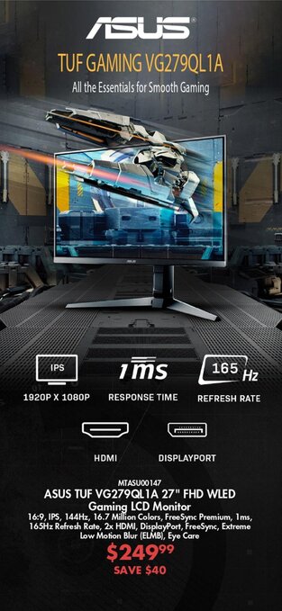 Canada Computers ASUS TUF VG279QL1A 27" FHD WLED Gaming LCD Monitor offer