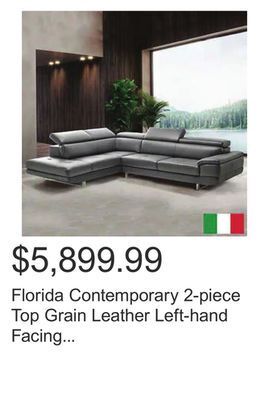 Costco Florida contemporary 2-piece top grain leather left-hand facing sectional offer