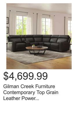 Costco Gilman creek furniture contemporary top grain leather power reclining sectional offer