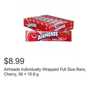 Costco Airheads individually wrapped full size bars, cherry, 36 × 15.6 g offer