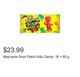 Costco Maynards sour patch kids candy, 18 × 60 g offer