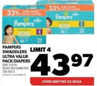Real Canadian Superstore PAMPERS SWADDLERS ULTRA VALUE PACK DIAPERS SIZE 3 TO 6 SELECTED VARIETIES 120-192'5 offer