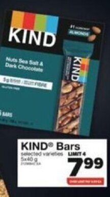 Real Canadian Superstore KIND® Bars selected varieties 5x40 g offer