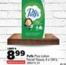 Real Canadian Superstore Puffs Plus Lotion Facial Tissue, 4 x 124L offer