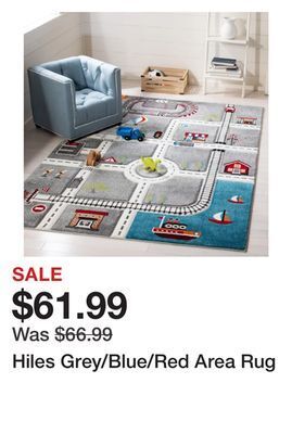 Wayfair Hiles grey/blue/red area rug offer