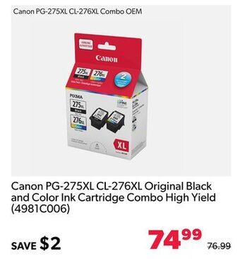 Shopper+ Canon pg-275xl cl-276xl original black and color ink cartridge combo high yield (4981c006) offer