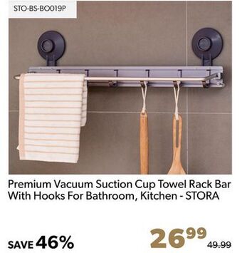 Shopper+ Premium vacuum suction cup towel rack bar with hooks for bathroom, kitchen - stora offer