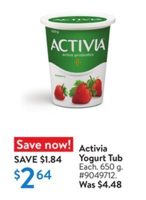 Walmart Activia yogurt tub offer