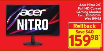 Walmart Acer nitro 24 full hd curved gaming monitor offer