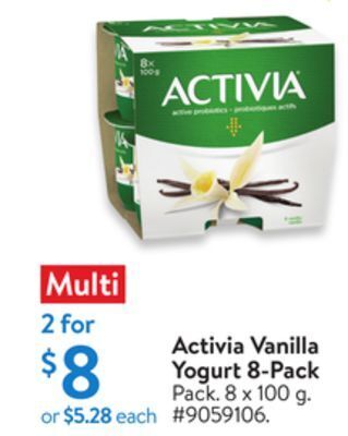 Walmart Activia vanilla yogurt 8-pack offer