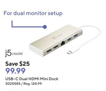 Staples J5create usb-c dual hdmi mini dock offer
