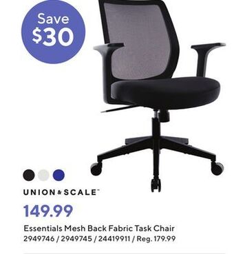 Staples Union & scale essentials mesh back fabric task chair offer