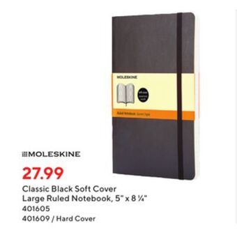 Staples Moleskine classic black soft cover large ruled notebook, 5 x 8 1/4 offer