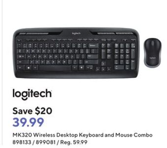 Staples Logitech mk320 wireless desktop keyboard and mouse combo offer