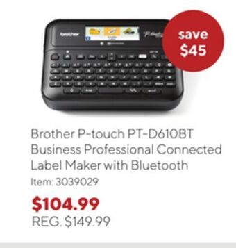 Staples Brother p-touch pt-d610bt business professional connected label maker with bluetooth offer