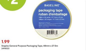 Staples Staples general purpose packaging tape, 48mm x 27.5m offer