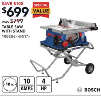Lowe's Bosch table saw with stand offer